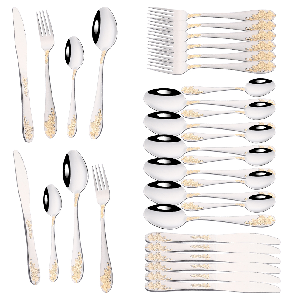 Vintage Collectible Spoons - Vintage Western 8/32Pcs Gold Flatware Cutlery